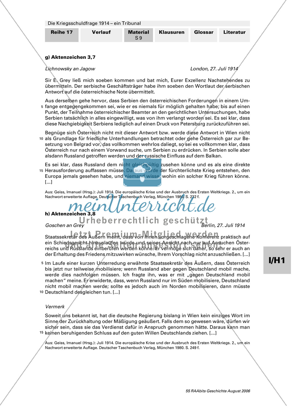 Die Kriegsschuldfrage 1914 - ein Tribunal: Vorbereitung des Rollenspiels mithilfe von Quellen (Depeschen, Telegramme, Dossiers) + Einbettung in den historischen Kontext Preview 5