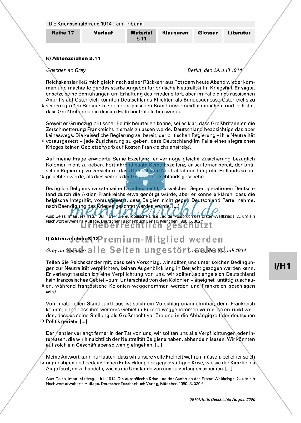 Die Kriegsschuldfrage 1914 - ein Tribunal: Vorbereitung des Rollenspiels mithilfe von Quellen (Depeschen, Telegramme, Dossiers) + Einbettung in den historischen Kontext Preview 7