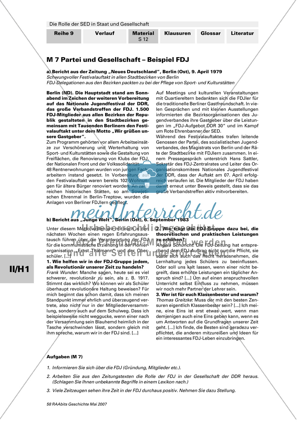 Die Rolle der SED in der Gesellschaft: Beispiel FDJ. Organisation und Zielsetzung der Staatssicherheit. Preview 1