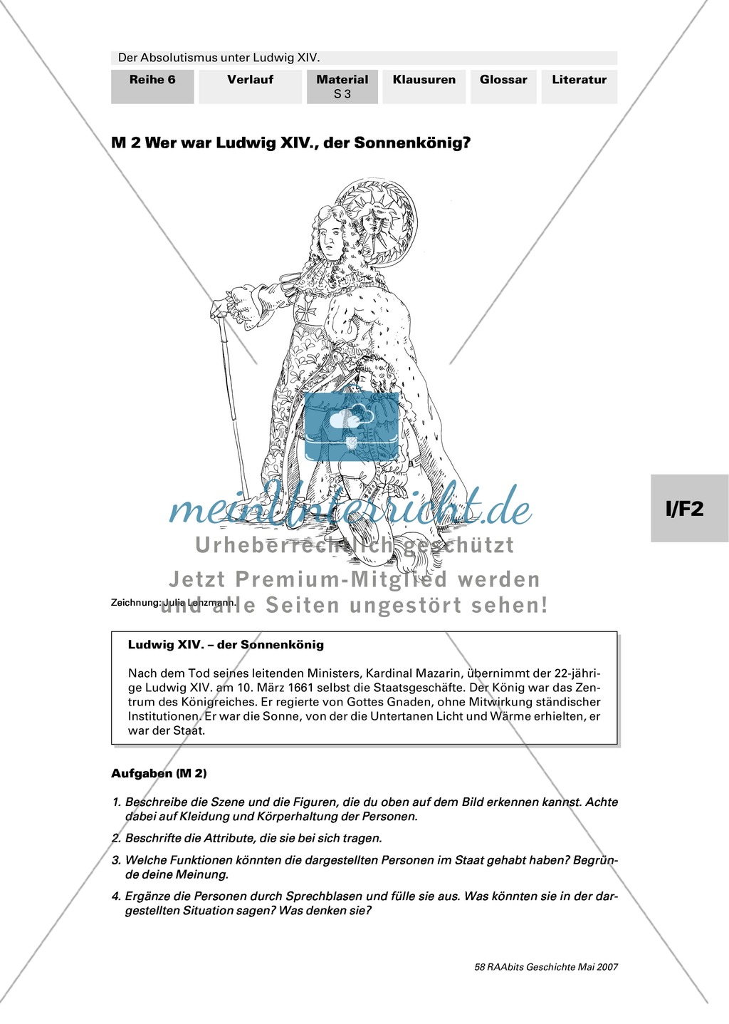 Das Leben am Hof im Absolutismus unter Ludwig XIV: Abbildungen und Lückentext. Preview 1