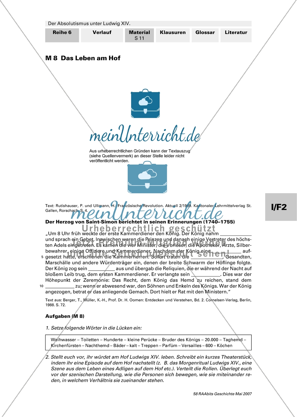 Das Leben am Hof im Absolutismus unter Ludwig XIV: Abbildungen und Lückentext. Preview 5