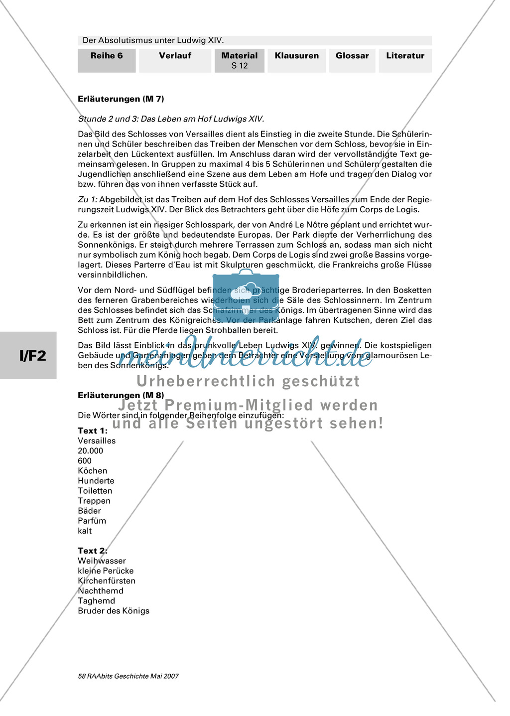 Das Leben am Hof im Absolutismus unter Ludwig XIV: Abbildungen und Lückentext. Preview 6