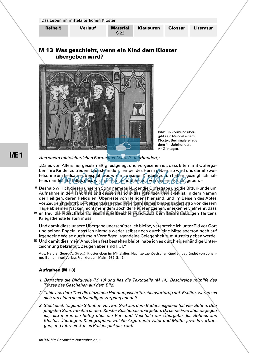 Texte und Bildquelle zum Umgang mit Kindern im Kloster des Mittelalters Preview 1