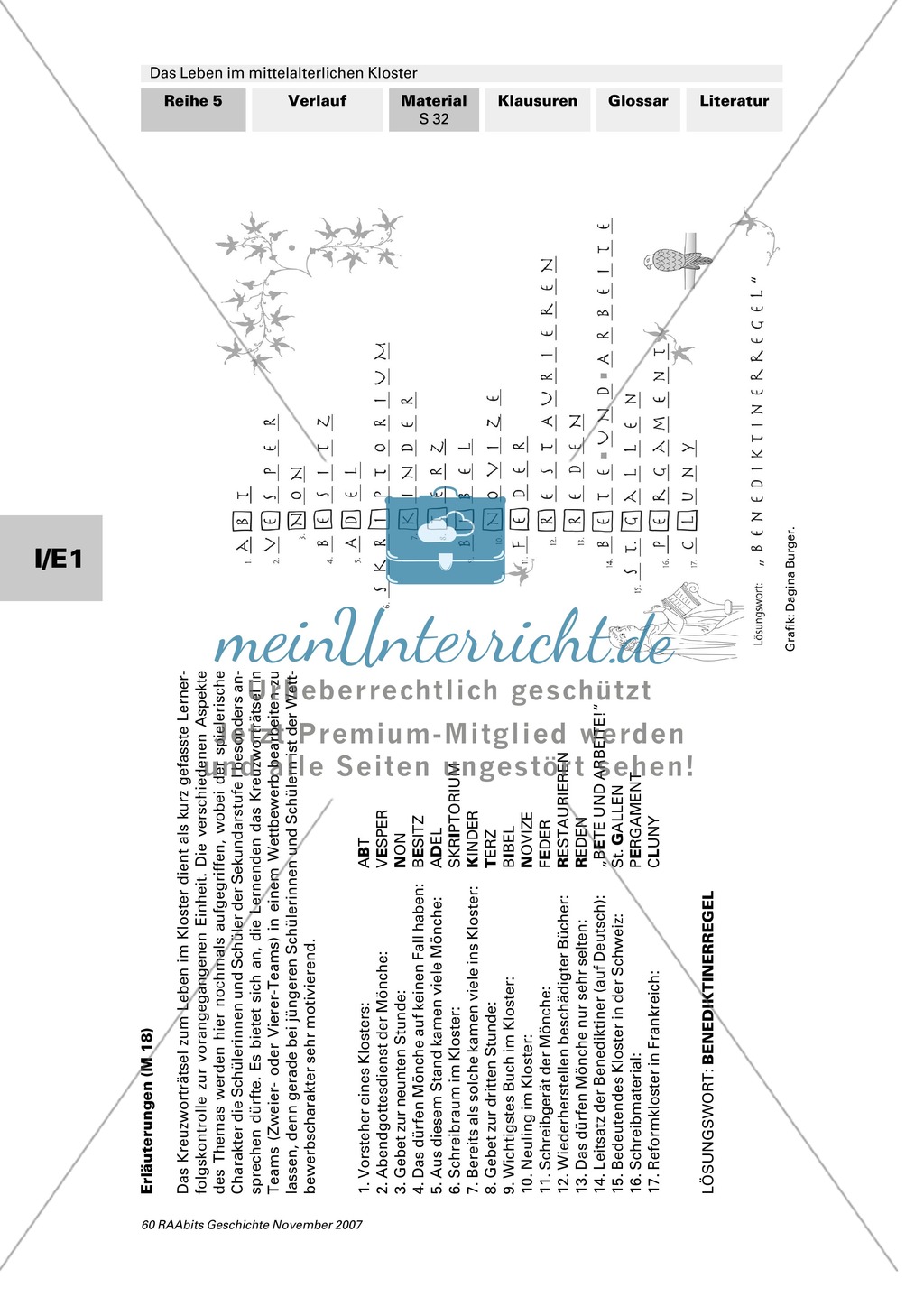Kreuzworträtsel oder Lernerfolgskontrolle zum Leben eines Mönchs im Kloster des Mittelalters Preview 2