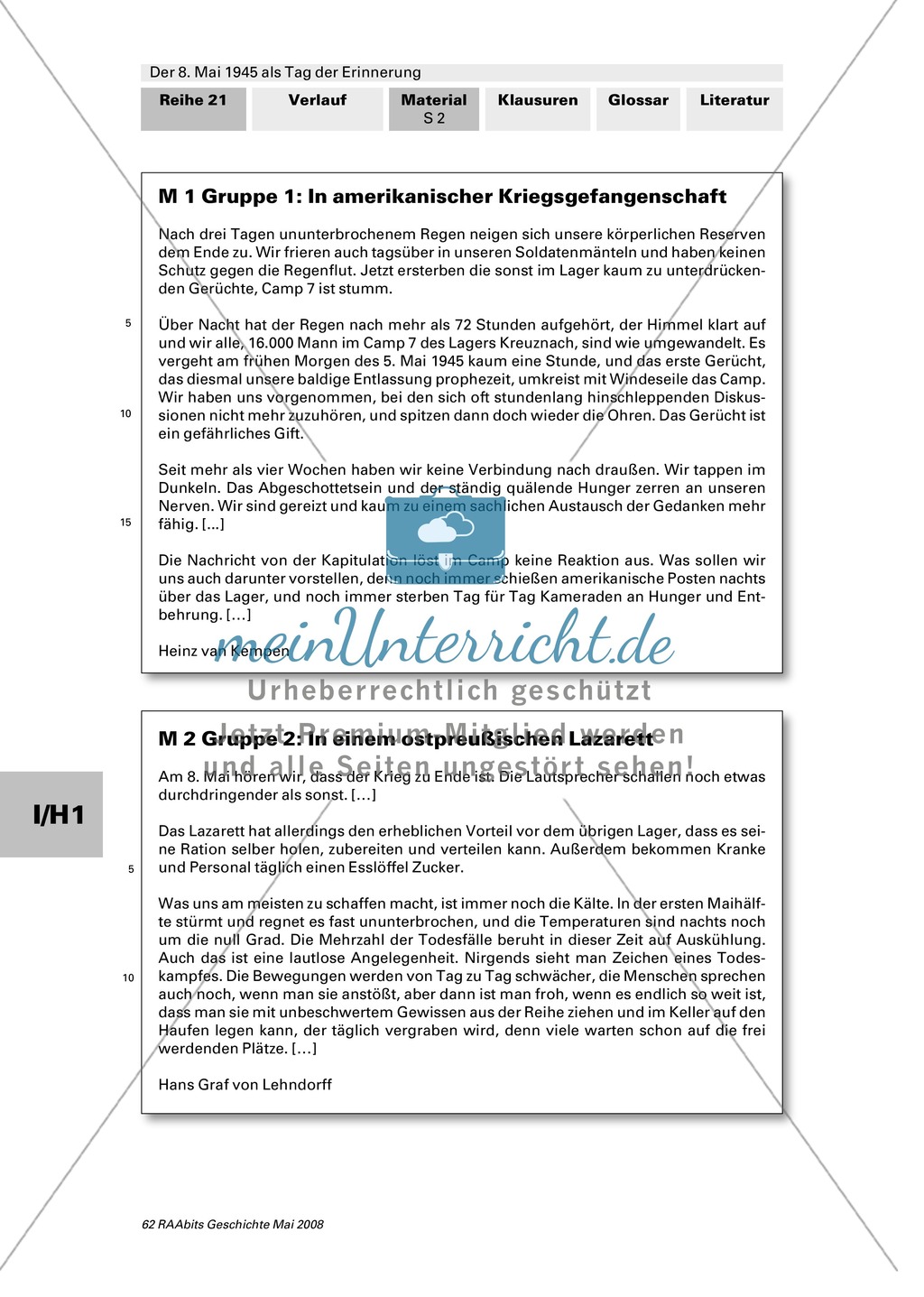 Der 8. Mai 1945 als Tag der Erinnerung: Zeitgenössische Erinnerungen in Gruppenarbeit erarbeiten Preview 1