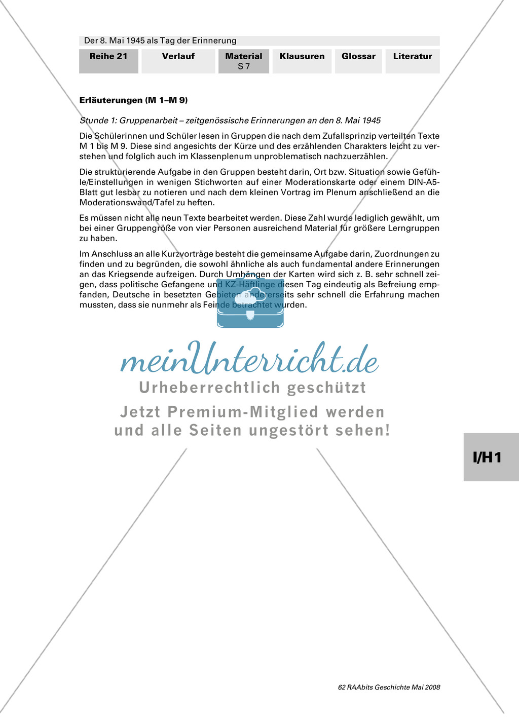 Der 8. Mai 1945 als Tag der Erinnerung: Zeitgenössische Erinnerungen in Gruppenarbeit erarbeiten Preview 6