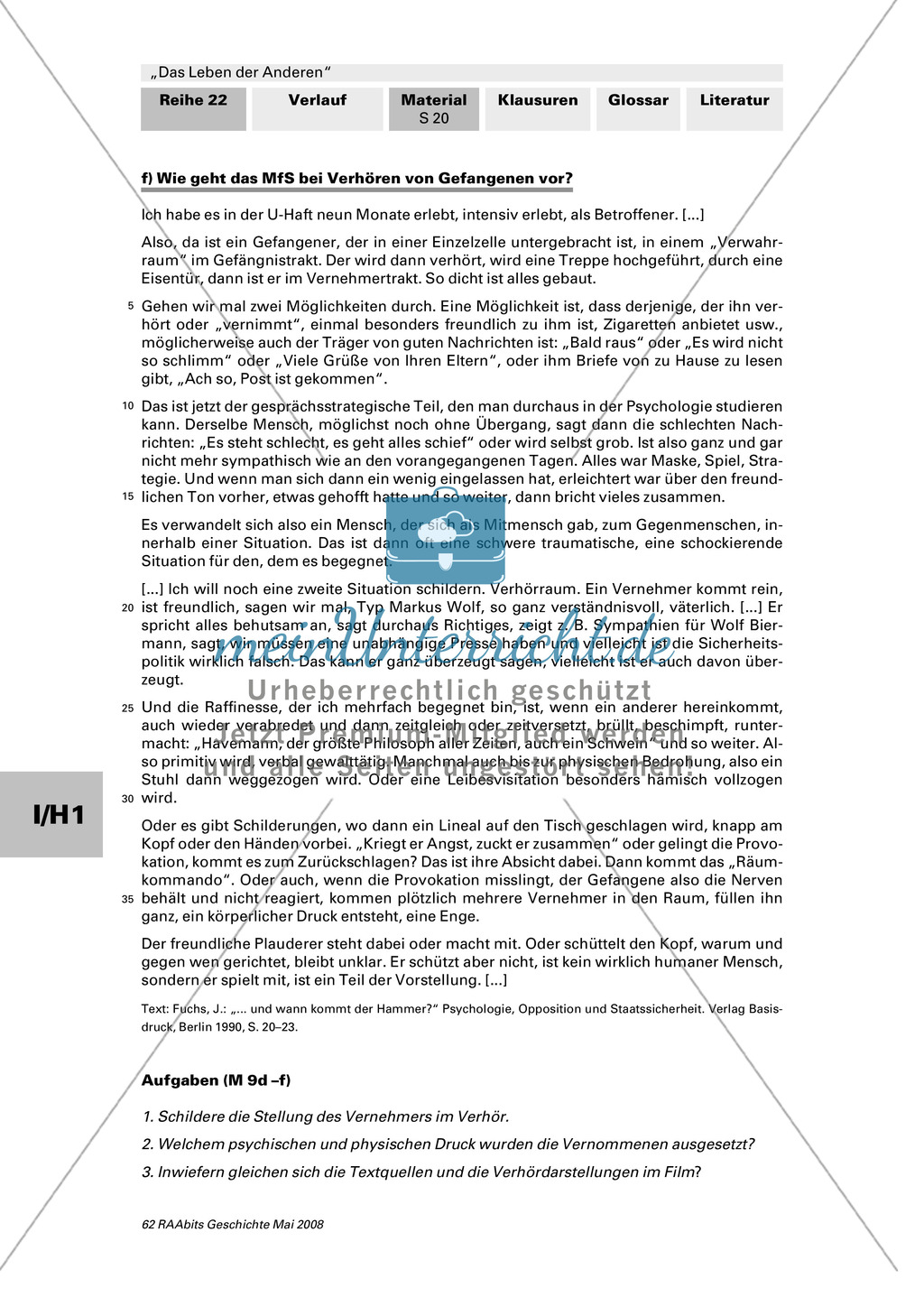 Film: "Das Leben der Anderen": Verhörmethoden der Staatssicherheit + Instrumente des MfS: Wohnungsdurchsuchung und Verwanzung + Staatsfeindliche Aktivitäten im Visier des MfS Preview 3
