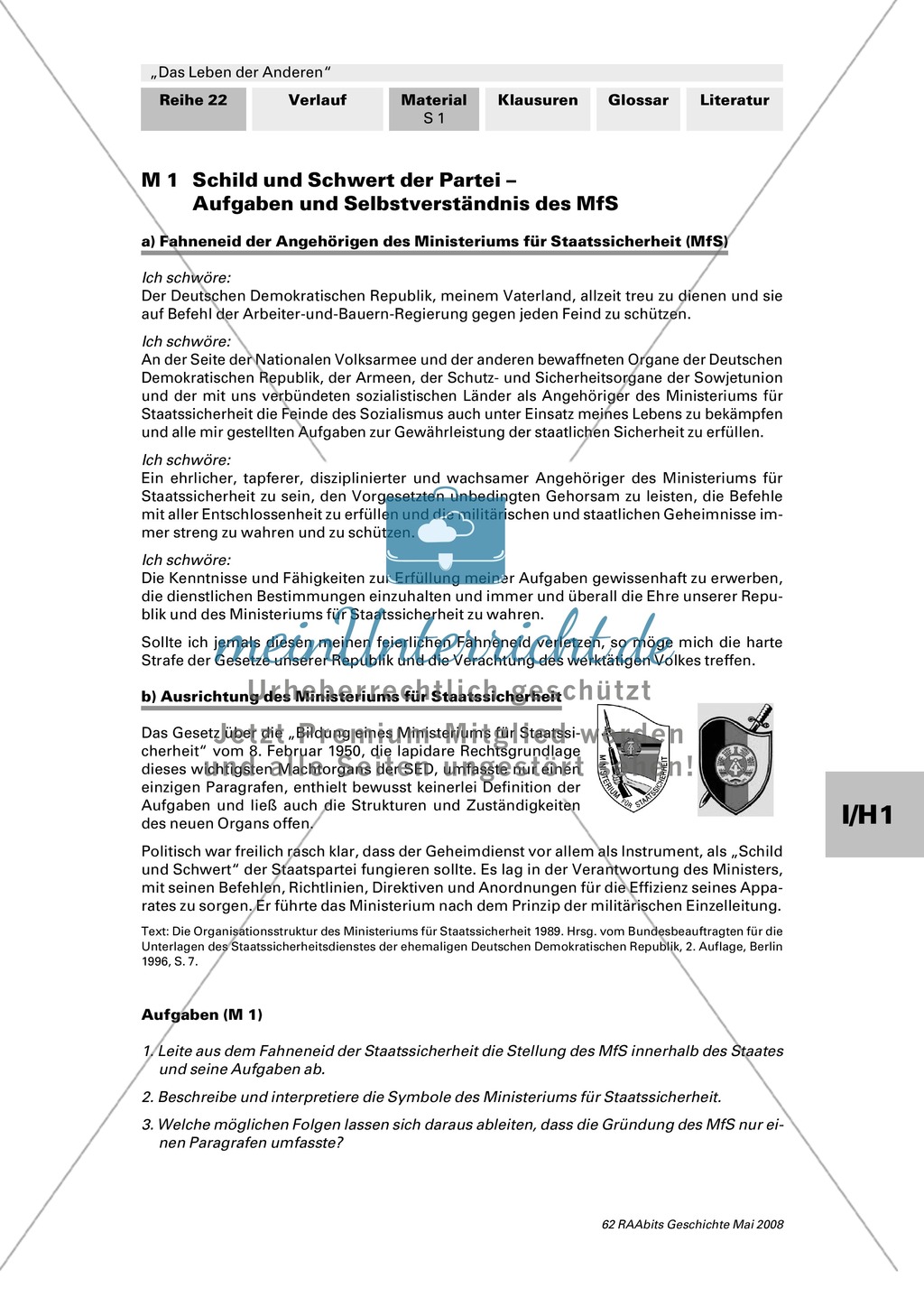 Anspruch und Wirklichkeit des Ministeriums für Staatssicherheit der DDR: Arbeitsmaterial mit Erläuterungen Preview 1