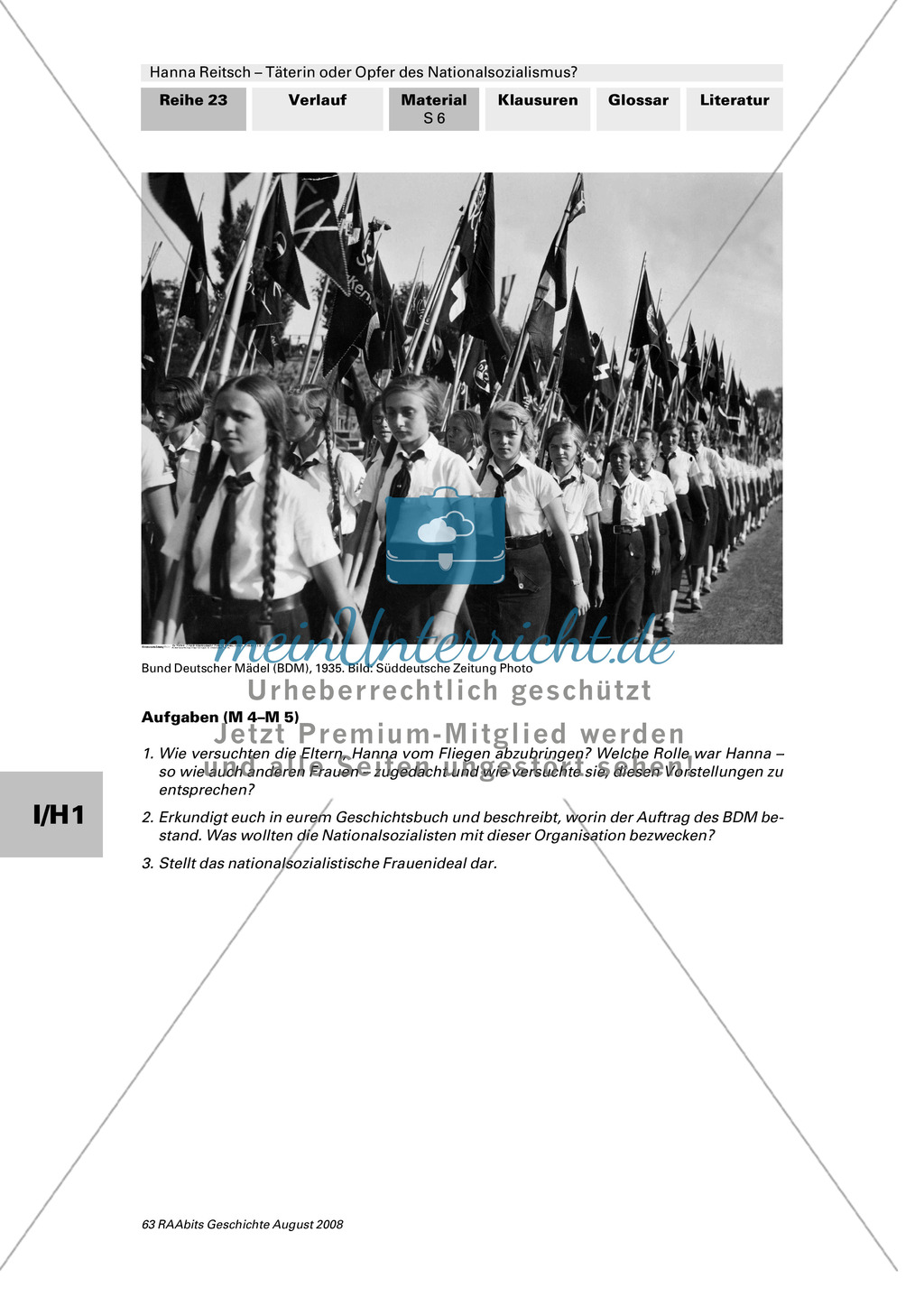 Text: Herkunft Hanna Reitsch + Text: Der Versailler Vertrag + Karte: Weimarer Rupublik 1918-1933 + Text: Erklärung Revanchismus + Textausschnitt: Hanna Reitsch: