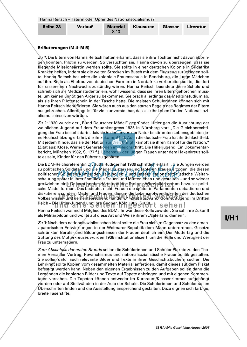 Text: Herkunft Hanna Reitsch + Text: Der Versailler Vertrag + Karte: Weimarer Rupublik 1918-1933 + Text: Erklärung Revanchismus + Textausschnitt: Hanna Reitsch: