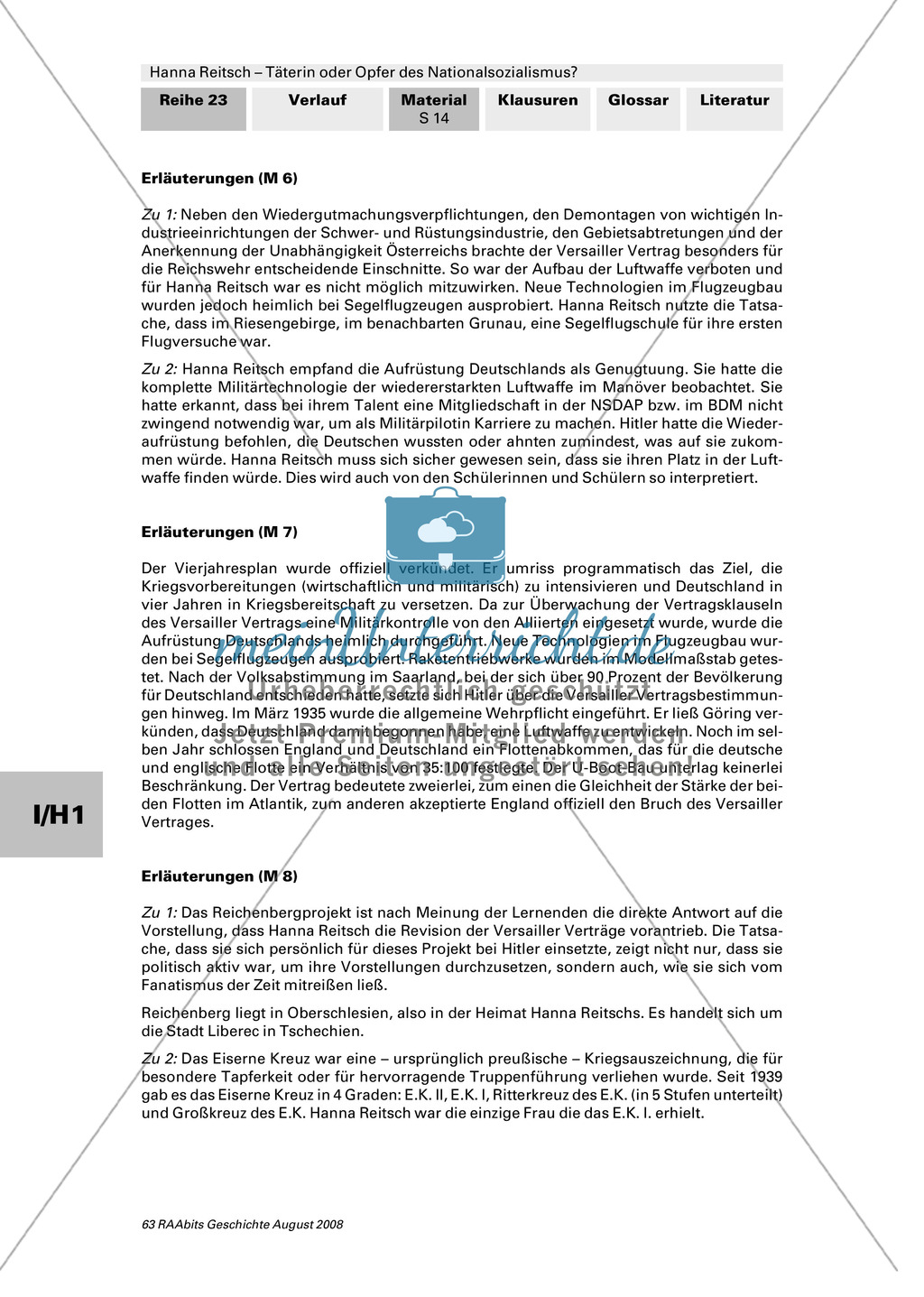 Texte zu Hanna Reitschs untypischer Frauenkarriere + Text und Bild: Der Vierjahresplan + Text: Der Einsatz von Hanna Reitsch als Militärfliegerin + Texte und Diskussion: war Hanna Reitsch Täterin oder Opfer? Preview 4