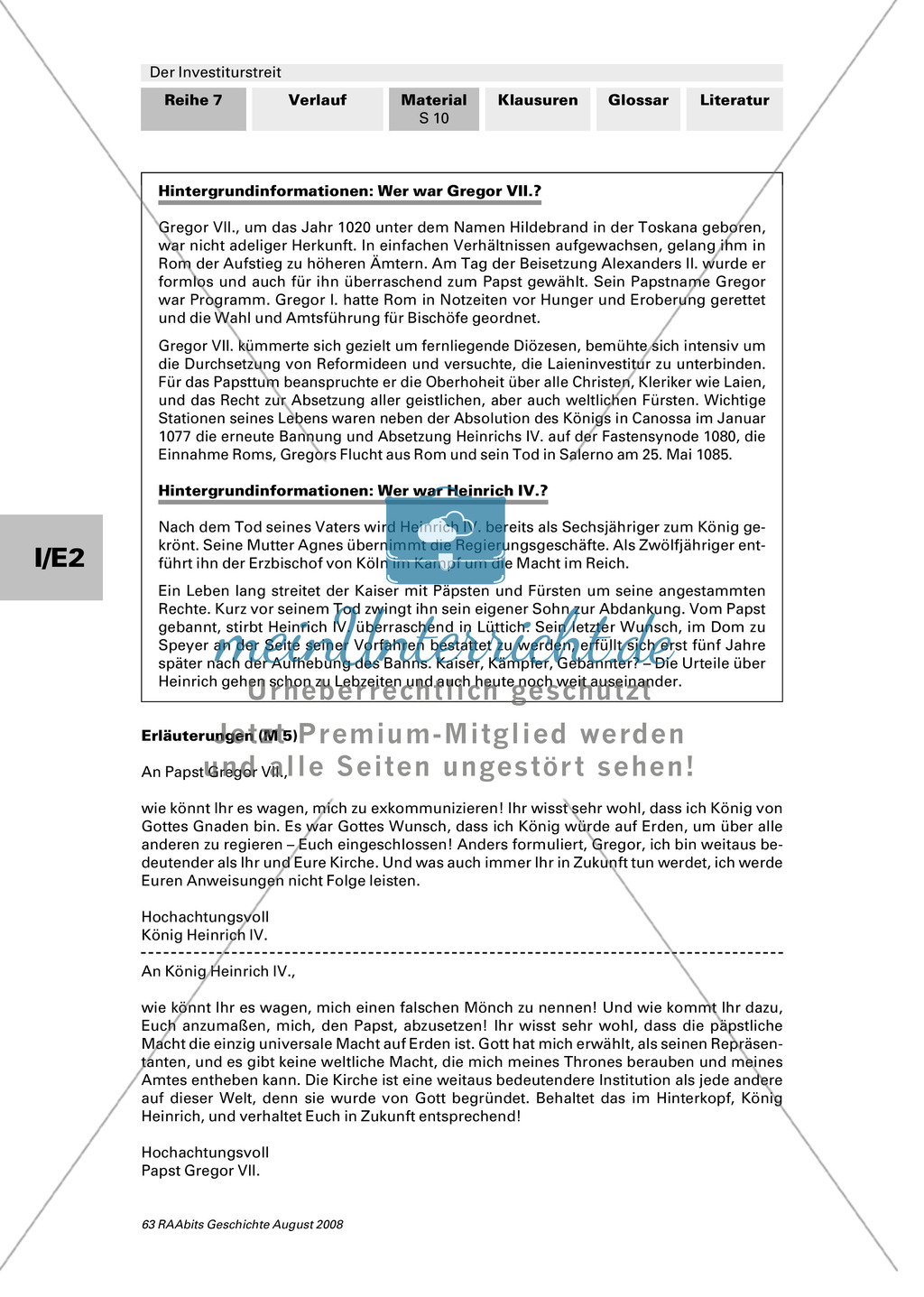 Der Investiturstreit: Ursachen für den 1057 entbrannten Machtkampf zwischen Gregor VII. und Heinrich IV. kennenlernen + einen Brief von Gregor an Heinrich verfassen Preview 10