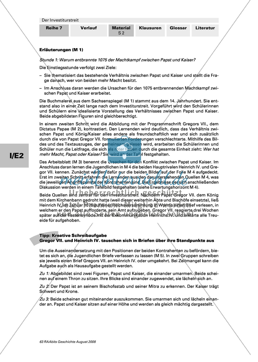 Der Investiturstreit: Ursachen für den 1057 entbrannten Machtkampf zwischen Gregor VII. und Heinrich IV. kennenlernen + einen Brief von Gregor an Heinrich verfassen Preview 2