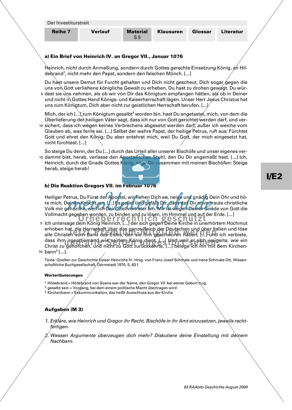 Der Investiturstreit: Ursachen für den 1057 entbrannten Machtkampf zwischen Gregor VII. und Heinrich IV. kennenlernen + einen Brief von Gregor an Heinrich verfassen Preview 5