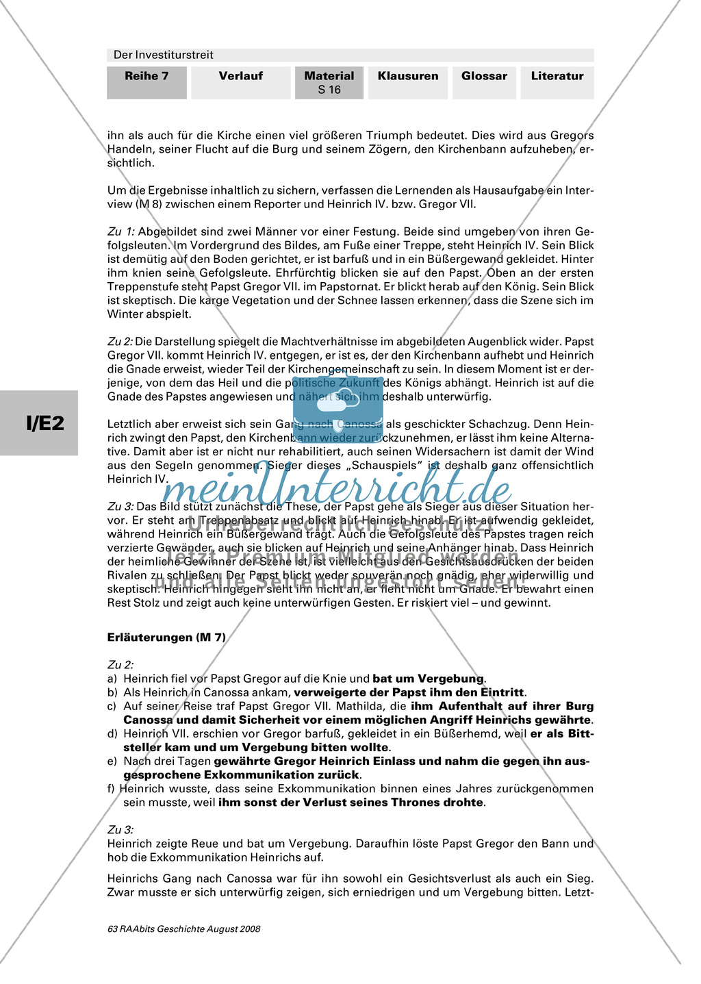 Der Investiturstreit: Der Gang nach Canossa als Sieg oder Niederlage für Heinrich IV. bewerten + ein Interview mit Heinrich IV. und Gregor VII. führen Preview 6