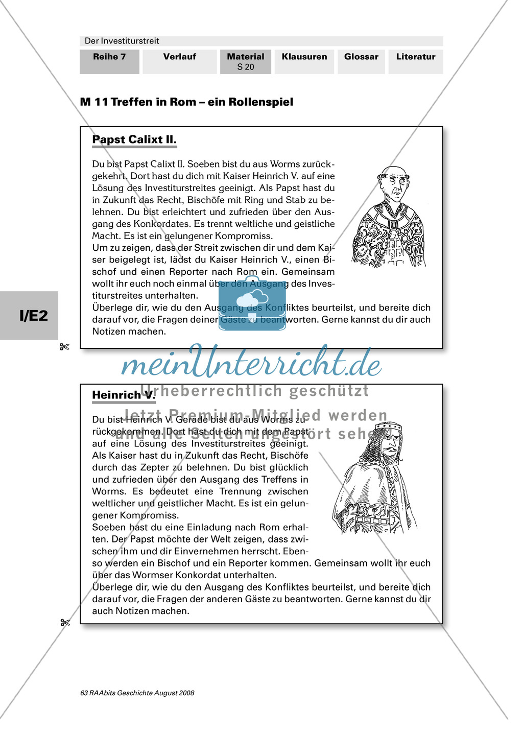 Der Investiturstreit: Lernerfolgskontrolle in Form eines Rollenspiels und eines Quiz Preview 1