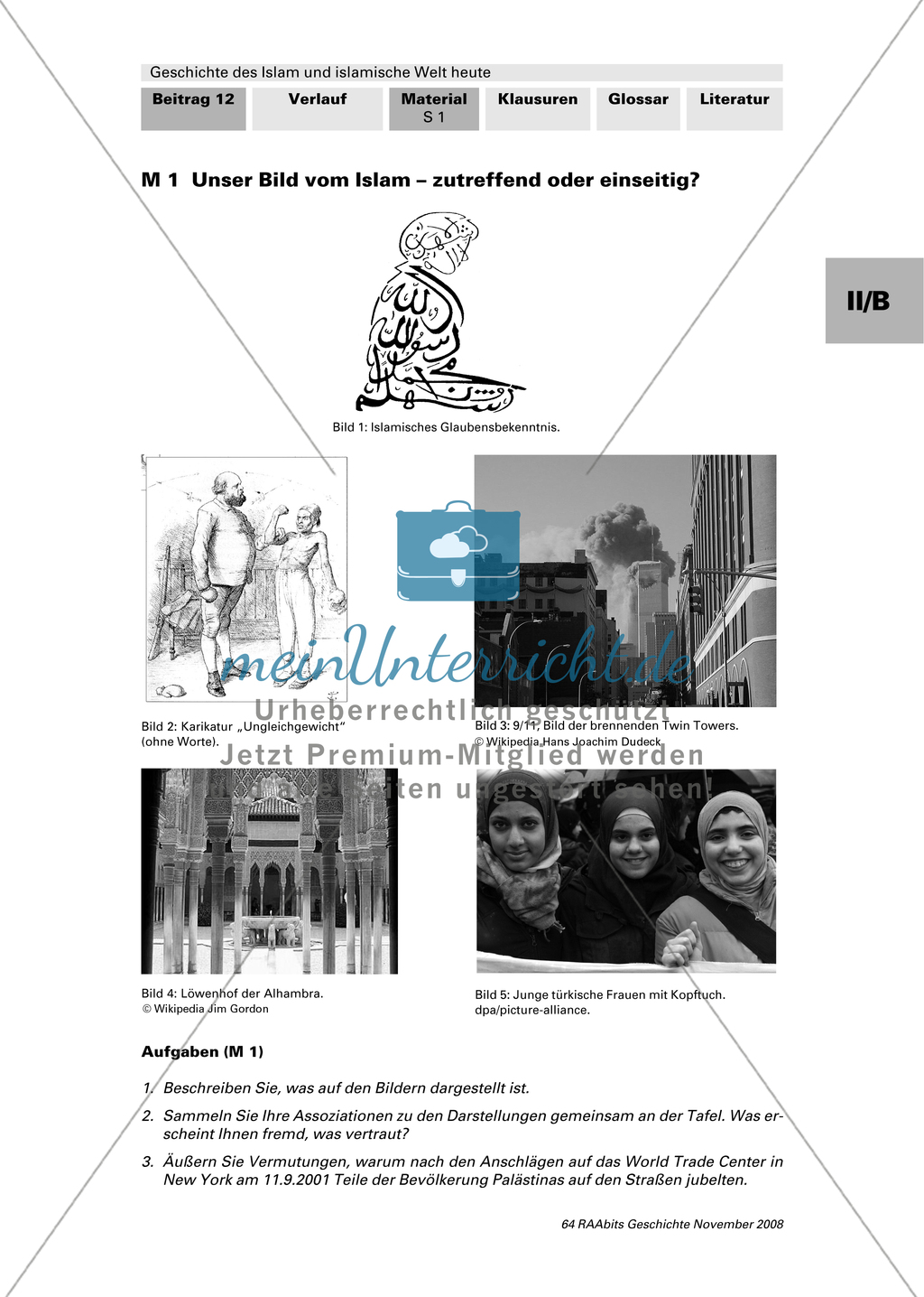 Geschichte des Islam und islamische Welt heute: Bilder: Assoziationen zu Islam + Textausschnitte aus dem Koran Preview 1