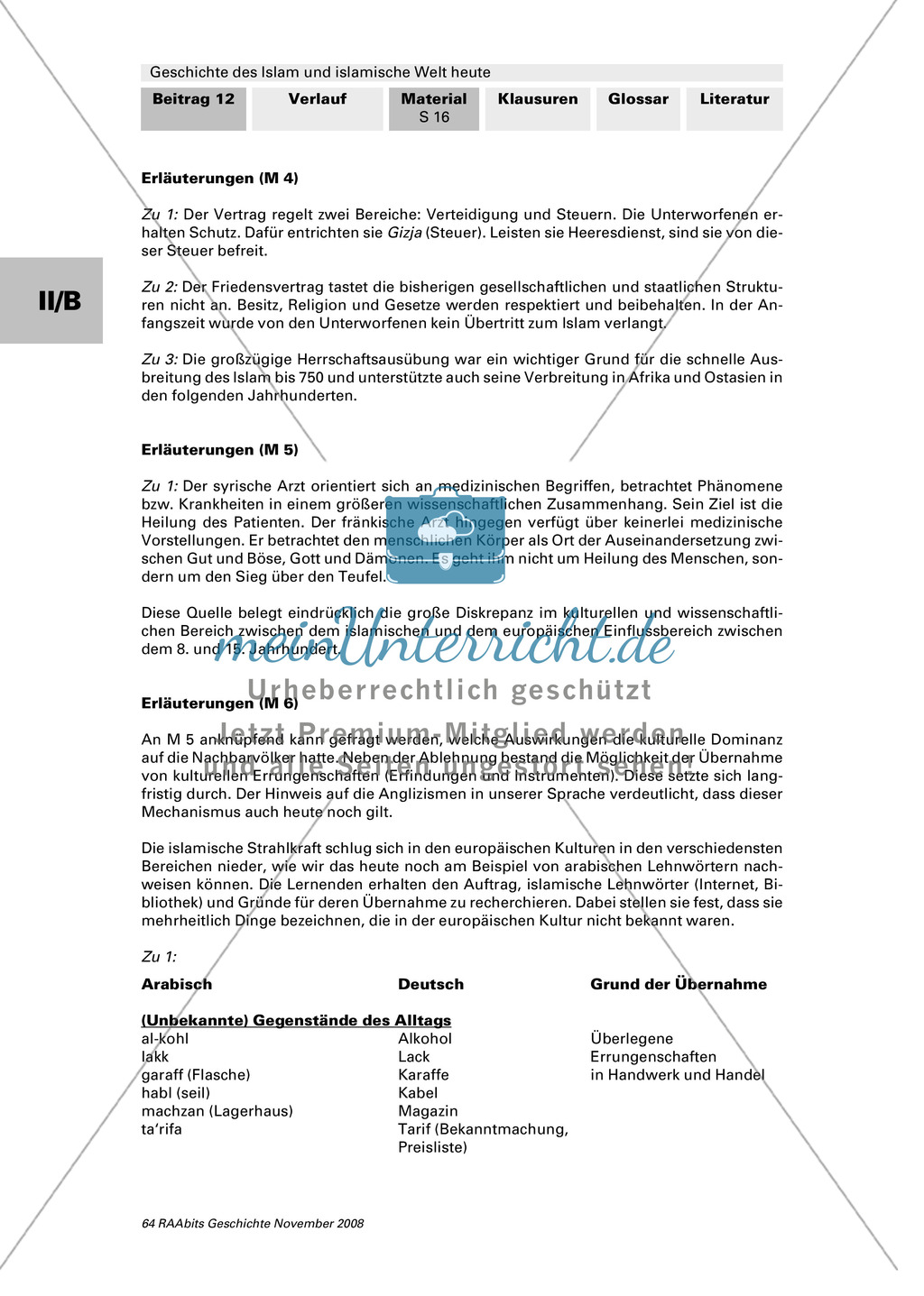 Geschichte des Islam und islamische Welt heute: Die Blütezeit der islamischarabischen Kultur: Karte: Ausbreitung des Islam zwischen 622 und 720 + Friedensvertrag von 639 zwischen muslimischen Eroberern und Unterworfenen aus Gurgan + arabischer Arzt über f Preview 8