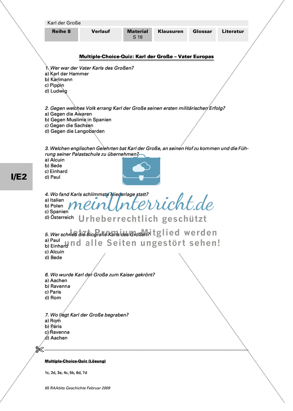 Multiple-Choice-Quiz zu Karl dem Großen: Arbeitsmaterial mit Lösung Preview 1