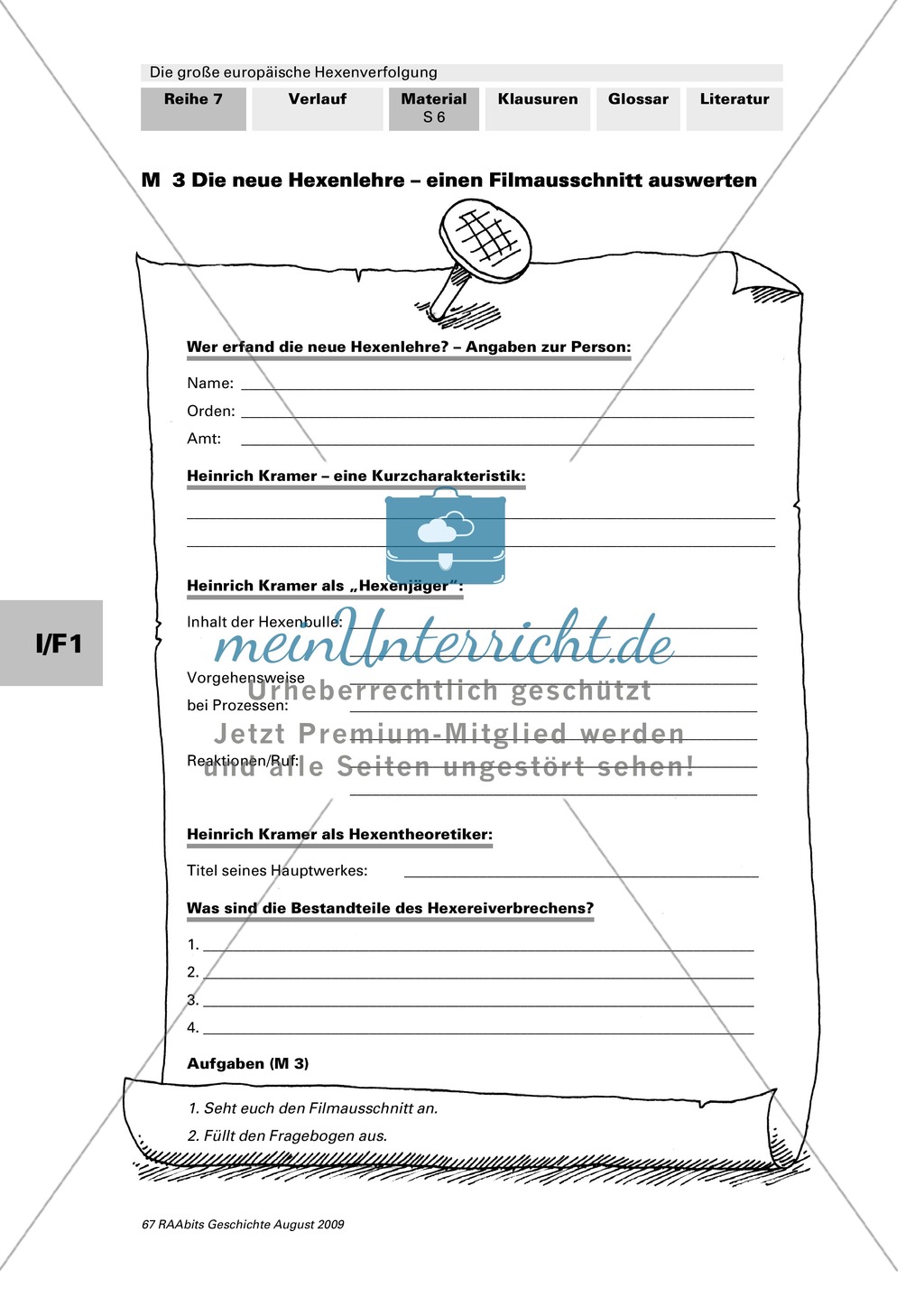 Die große europäische Hexenverfolgung: Filmausschnitt zur Hexenlehre auswerten + mittelalterliche Holzschnitte + Schaubild erstellen Preview 1