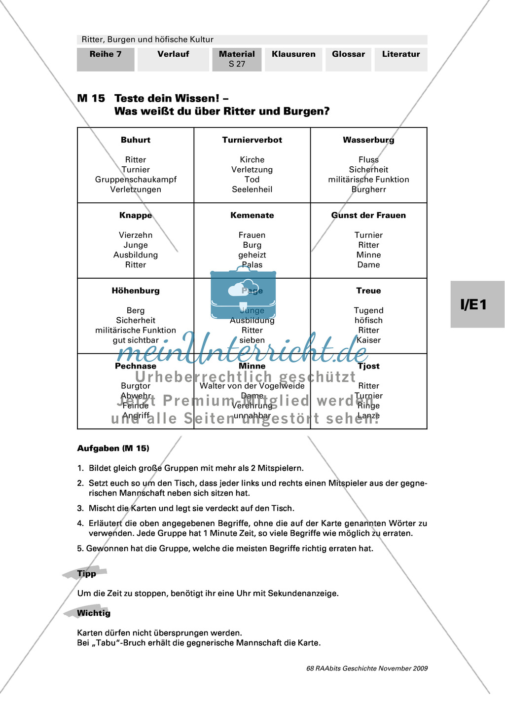 Ritter, Burgen und höfische Kultur: Quiz in der Gruppe als Lernerfolgskontrolle Preview 1