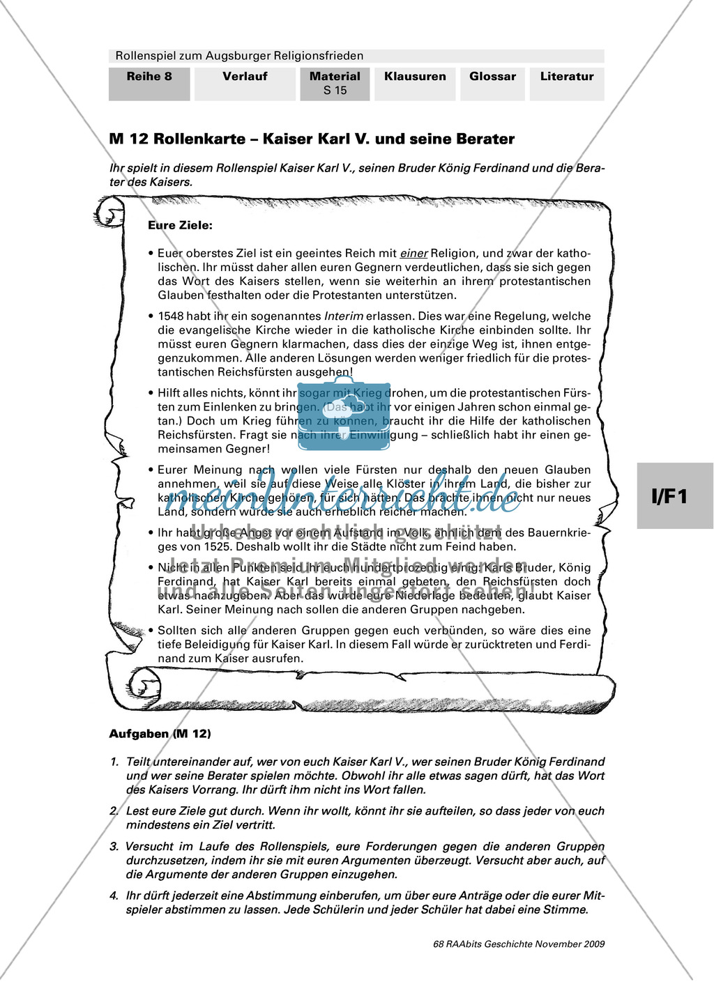 Rollenkarten für ein Rollenspiel zum Augsburger Religionsfrieden: Arbeitsmaterial mit Erläuterungen Preview 1