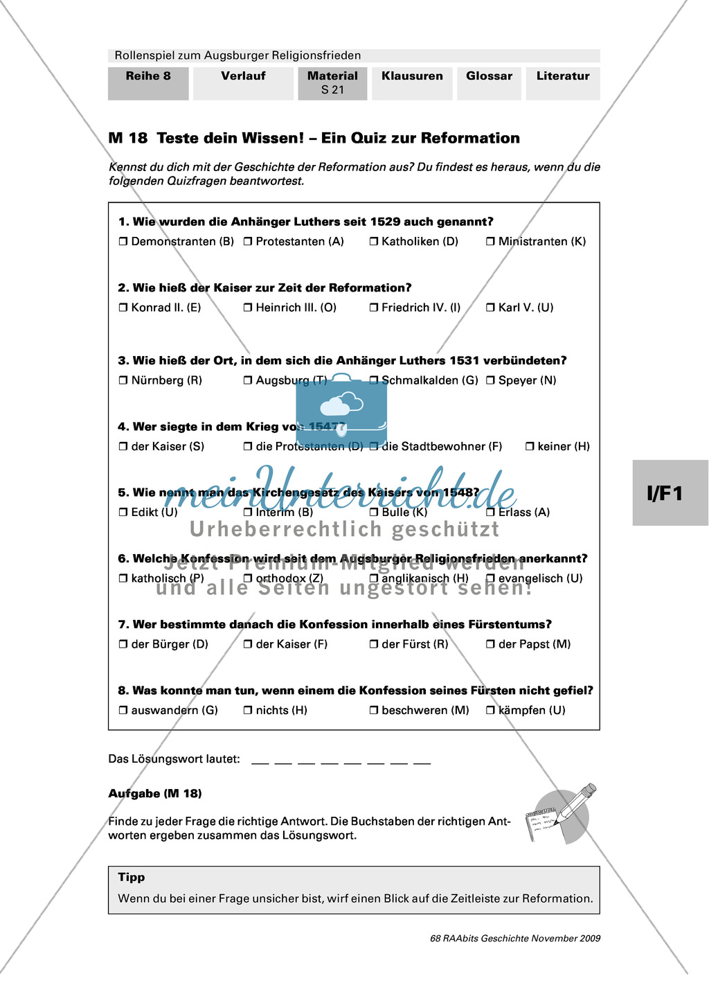 Quiz zur Reformation: Arbeitsmaterial mit Erläuterungen Preview 1