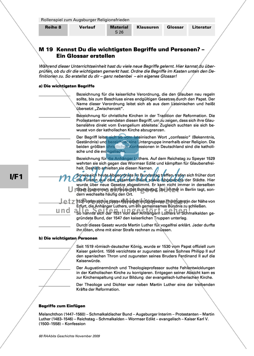 Ein Glossar zur Reformation vervollständigen: Arbeitsmaterial mit Erläuterungen Preview 2