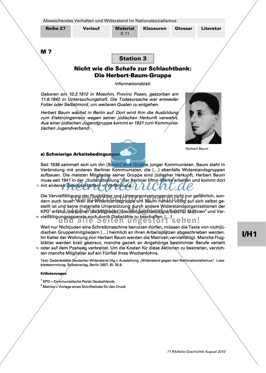 Abweichendes Verhalten und Widerstand im Nationalsozialismus: Die Herbert-Baum-Gruppe Preview 1