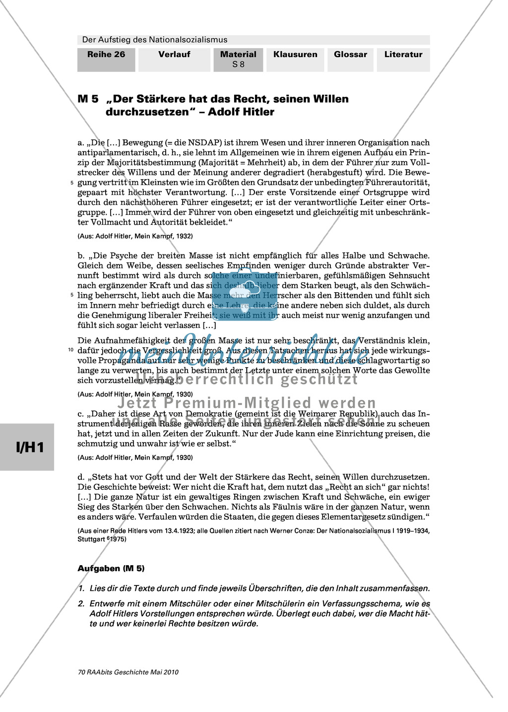 Der Aufstieg des Nationalsozialismus in der Weimarer Republik: Weimarer Verfassung und nationalsozialistische Weltanschauung: Werbeplakat: Adolf Hitler: