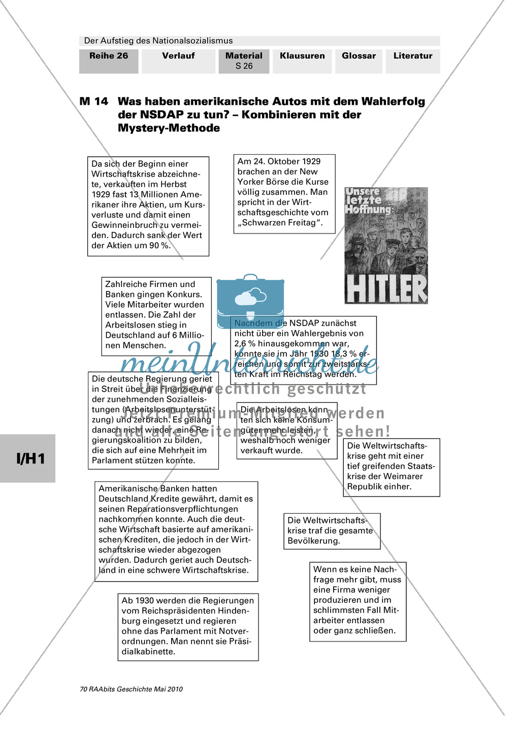 Der Aufstieg des Nationalsozialismus in der Weimarer Republik: Texte: Weltwirtschaftskrise und der Aufstieg der NSDAP + Mystery-Methode Preview 1