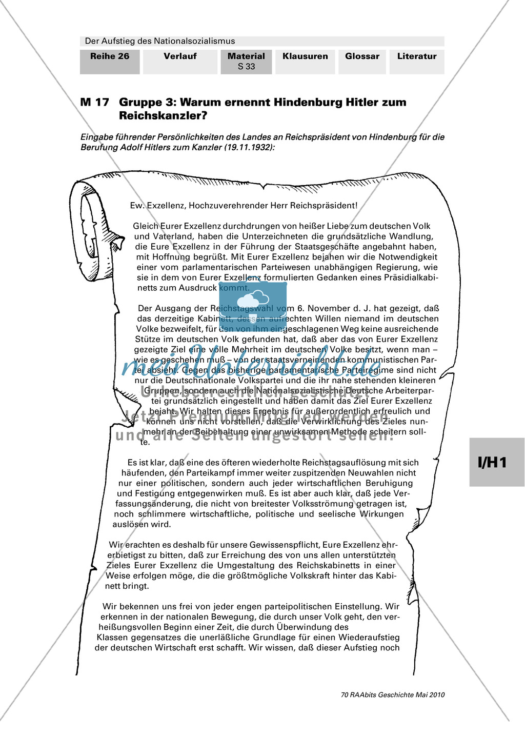Der Aufstieg des Nationalsozialismus in der Weimarer Republik: Gruppenarbeit: Warum ernennt Hindenburg Hitler zum Reichskanzler?: Texte von Heinrich A. Winkler und Wolfram Pyta + Eingabe an Hindenburg gegen Einberufung Hitlers Preview 4