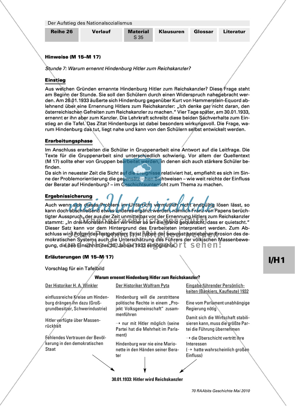 Der Aufstieg des Nationalsozialismus in der Weimarer Republik: Gruppenarbeit: Warum ernennt Hindenburg Hitler zum Reichskanzler?: Texte von Heinrich A. Winkler und Wolfram Pyta + Eingabe an Hindenburg gegen Einberufung Hitlers Preview 6