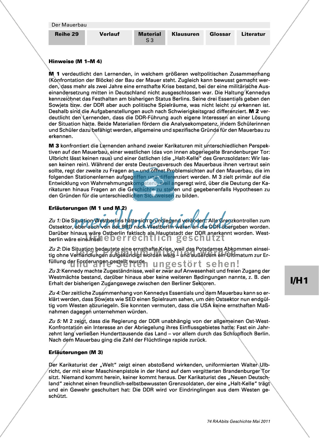 Mauerbau: Text: Rede von Chruschtschow am 10.11.1958 + Text: Kennedys Grundhaltung zu Westberlin vom 25.07.1961 + Tabelle: Flüchtlingszahlen + Karikaturen zum Mauerbau + Stationenpass Preview 3