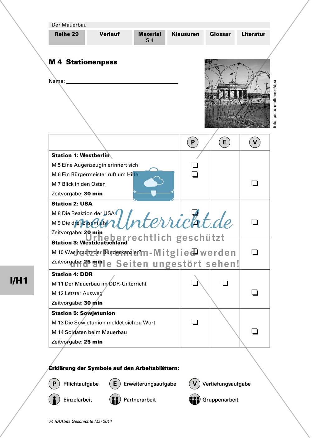 Mauerbau: Text: Rede von Chruschtschow am 10.11.1958 + Text: Kennedys Grundhaltung zu Westberlin vom 25.07.1961 + Tabelle: Flüchtlingszahlen + Karikaturen zum Mauerbau + Stationenpass Preview 4