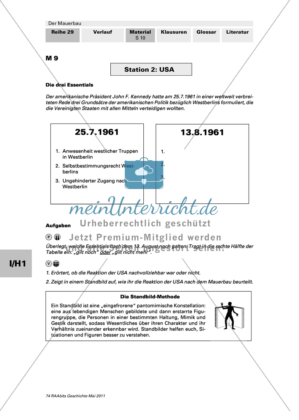 Stationenarbeit zum Mauerbau: USA: Bilder: Reaktionen in den USA zu Mauerbau + die drei Essentialsdrei der amerikanischen Politik bezüglich Westberlins Preview 2