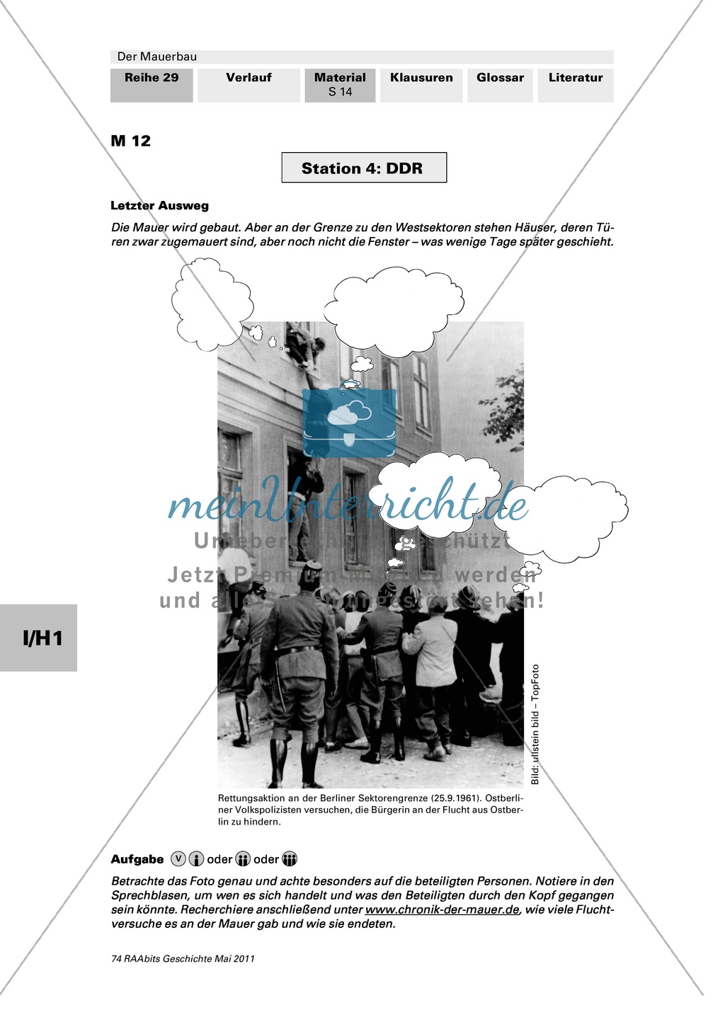 Stationenarbeit zum Mauerbau: DDR: Filmausschnittt: Mauerbau im DDR-Unterricht + Foto mit Sprechblasen versehen Preview 2