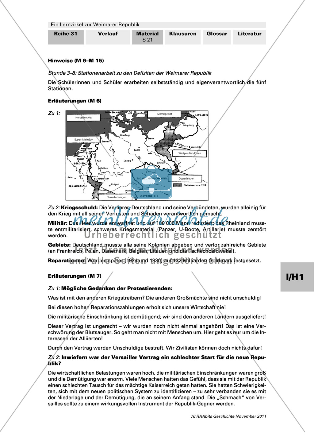 Lernzirkel zur Weimarer Republik und den Ursachen ihres Scheiterns: Station zum Versailler Vertrag Preview 4