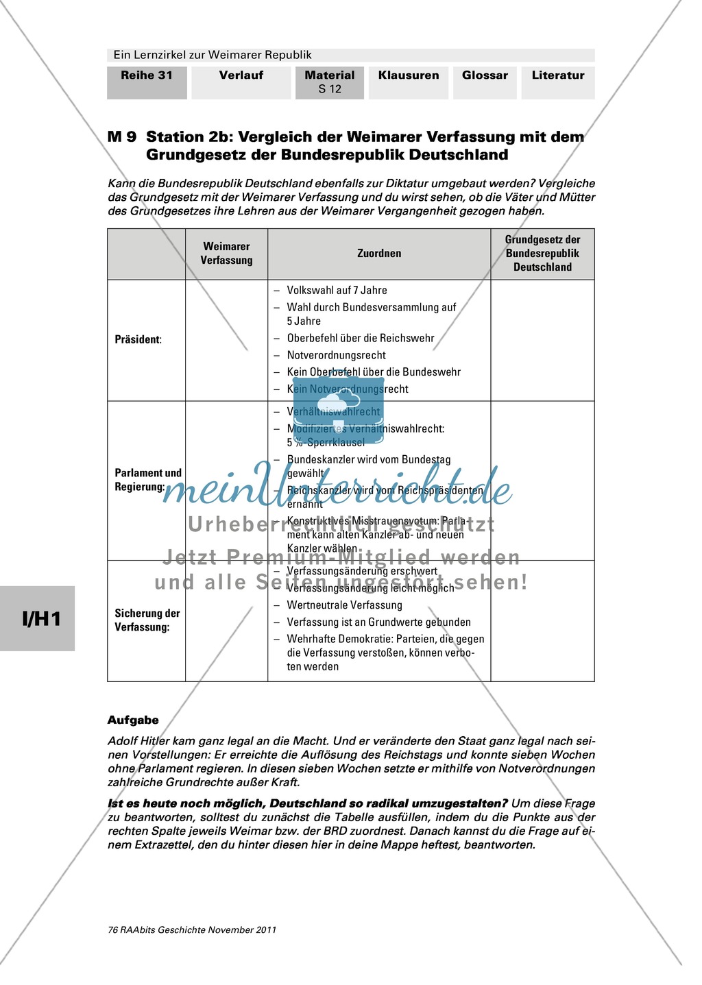Lernzirkel zur Weimarer Republik und den Ursachen ihres Scheiterns: Station zur Verfassung der Weimarer Republik Preview 3