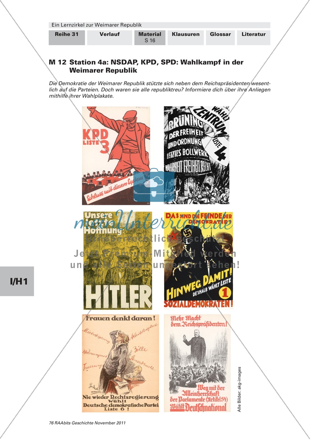 Lernzirkel zur Weimarer Republik und den Ursachen ihres Scheiterns: Station zu den Parteien Preview 1