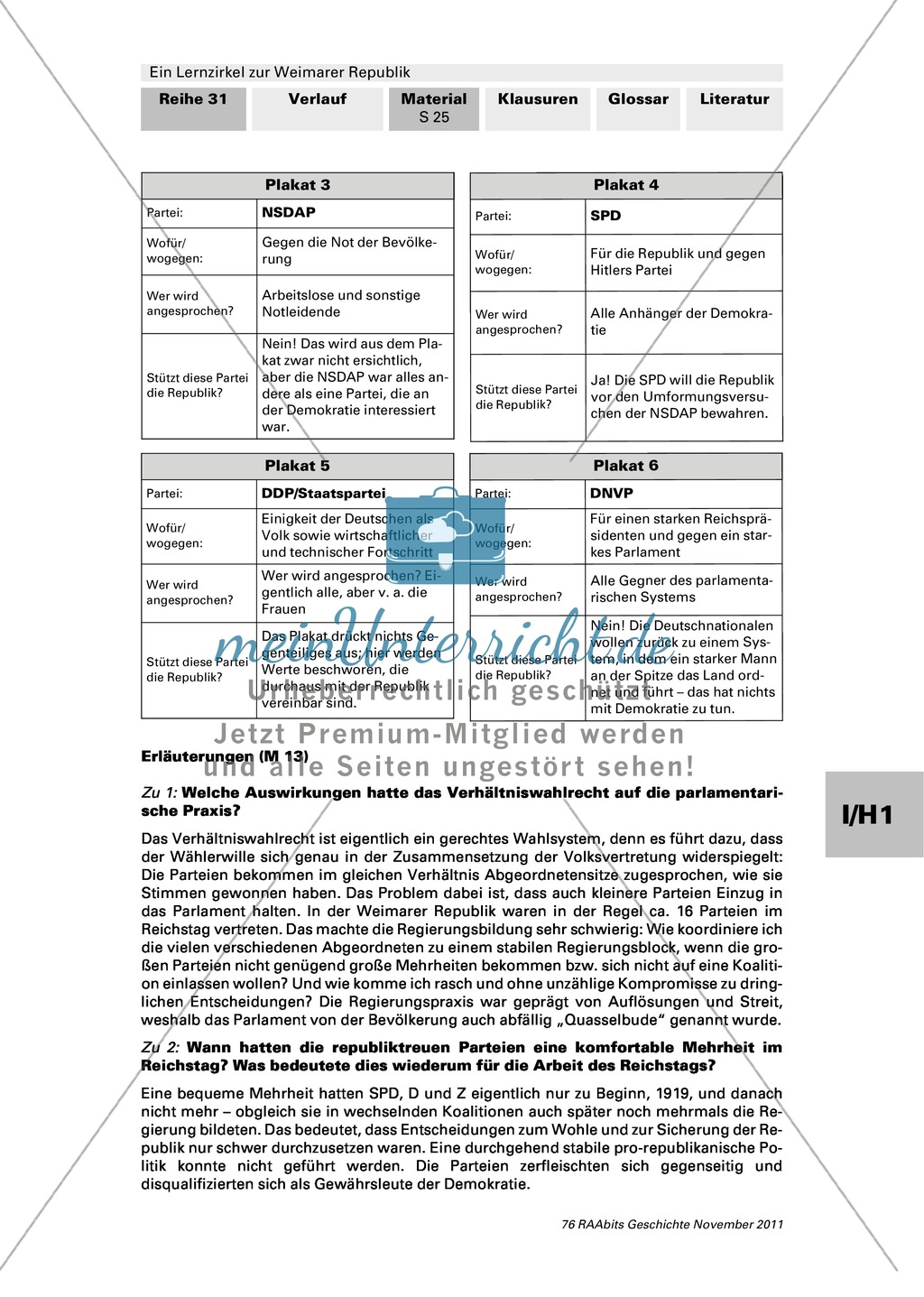 Lernzirkel zur Weimarer Republik und den Ursachen ihres Scheiterns: Station zu den Parteien Preview 5