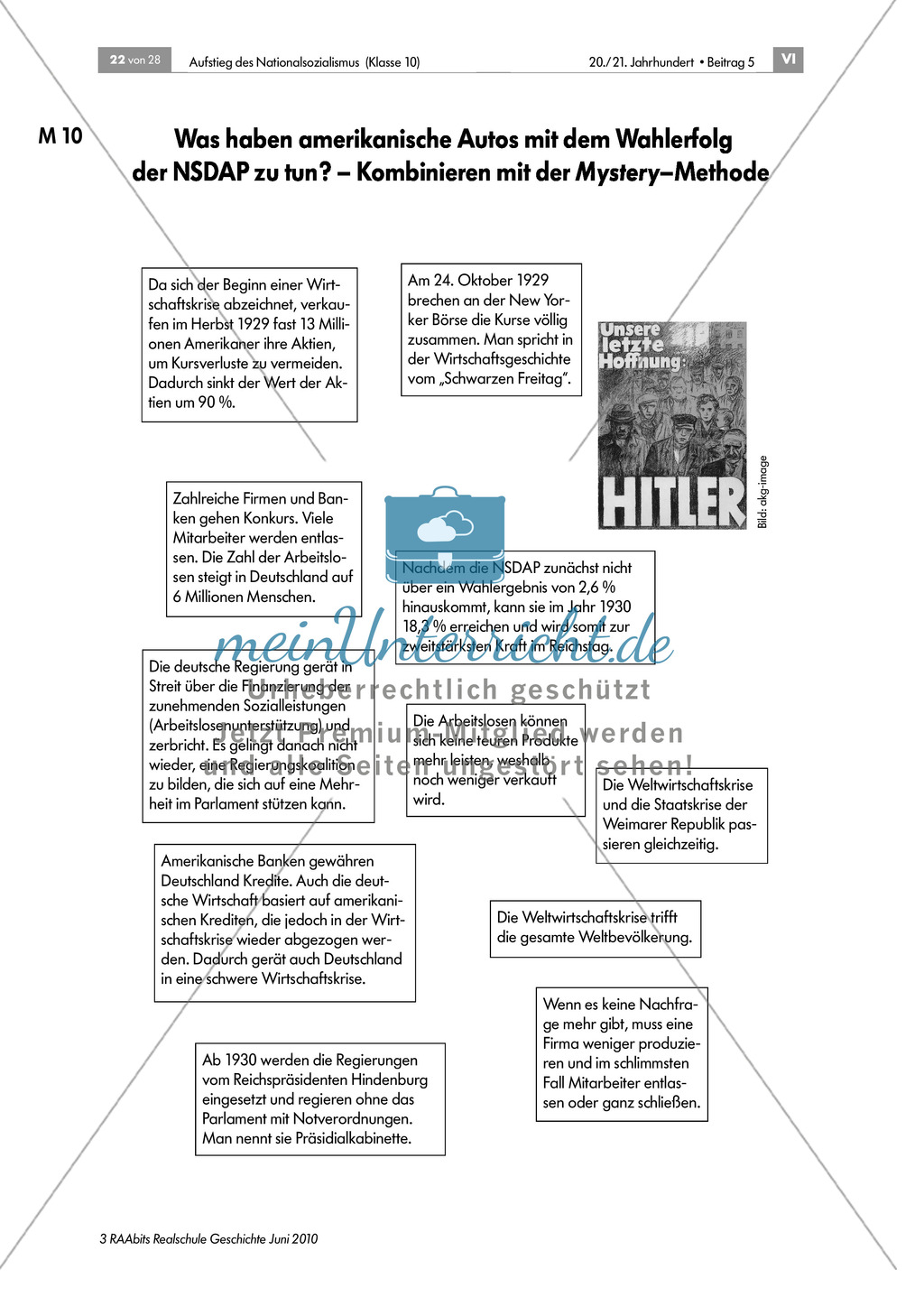 Wirtschaftskriese und Wahlerfolg der NSDAP anhand der Mystery Methode Preview 1