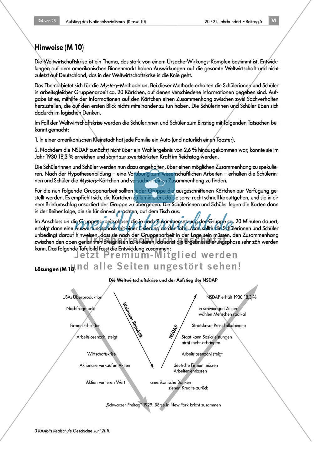 Wirtschaftskriese und Wahlerfolg der NSDAP anhand der Mystery Methode Preview 3