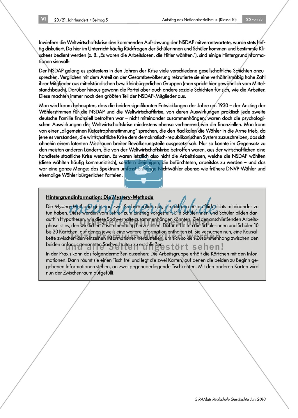 Wirtschaftskriese und Wahlerfolg der NSDAP anhand der Mystery Methode Preview 4