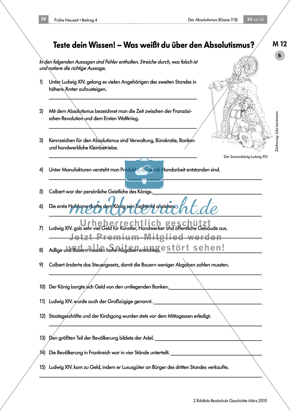 Der Absolutismus: Lernerfolgskontrolle: Lückentext und Fehlertext Preview 2