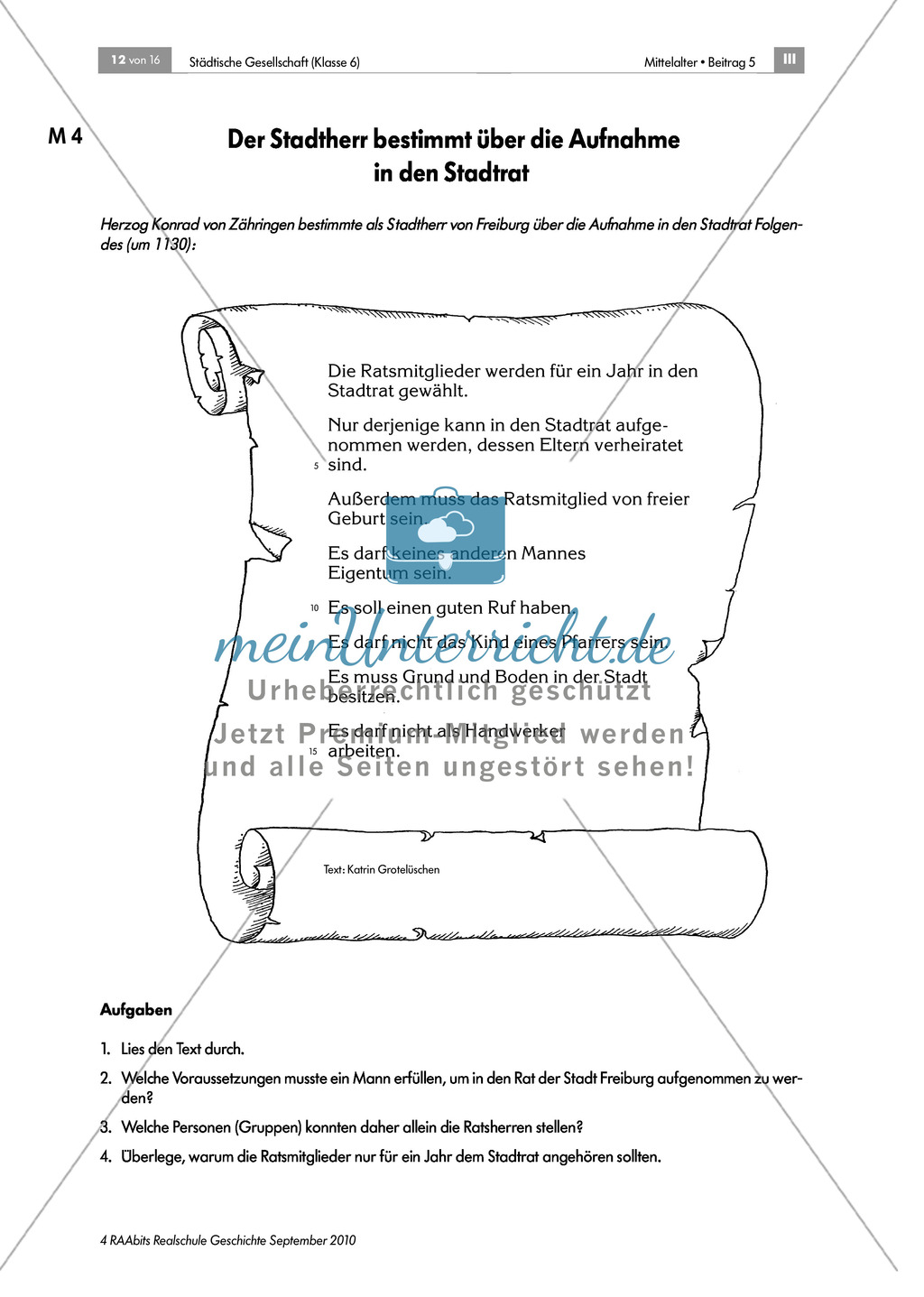 Von Zünften und Stadtherren - gesellschaftliche Strukturen in der mittelalterlichen Stadt: Rolle und Aufgaben des Bürgermeisters und des Stadtrates Preview 1