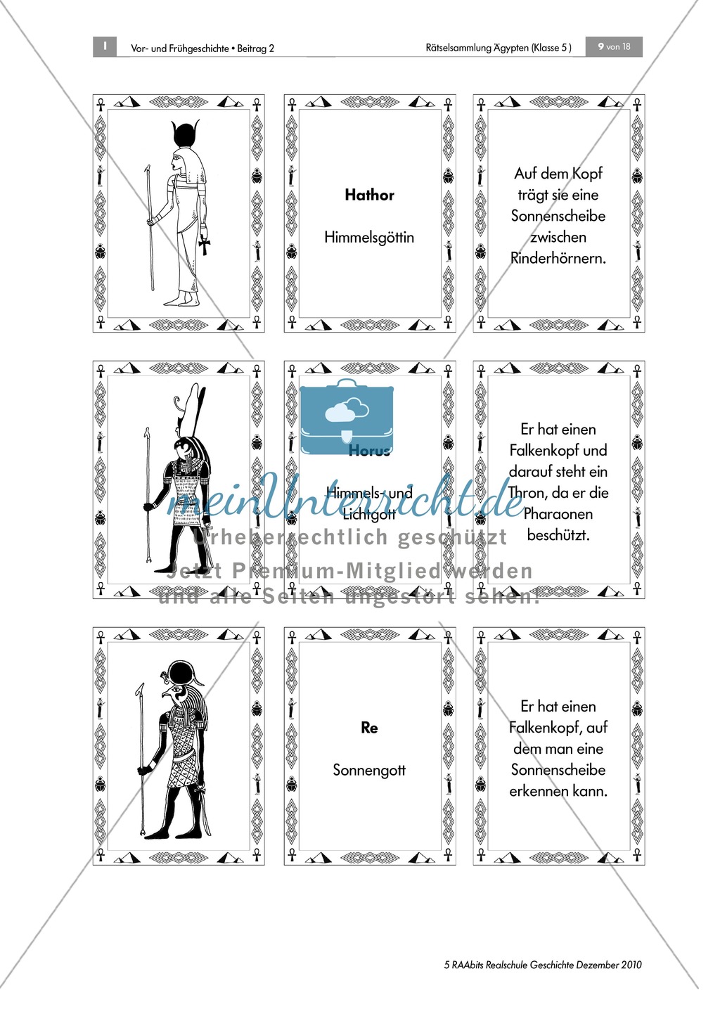 Rätselsammlung Ägypten: Im Götter-Tritett Namen, Attribute und Funktion der ägypt. Götter benennen Preview 3