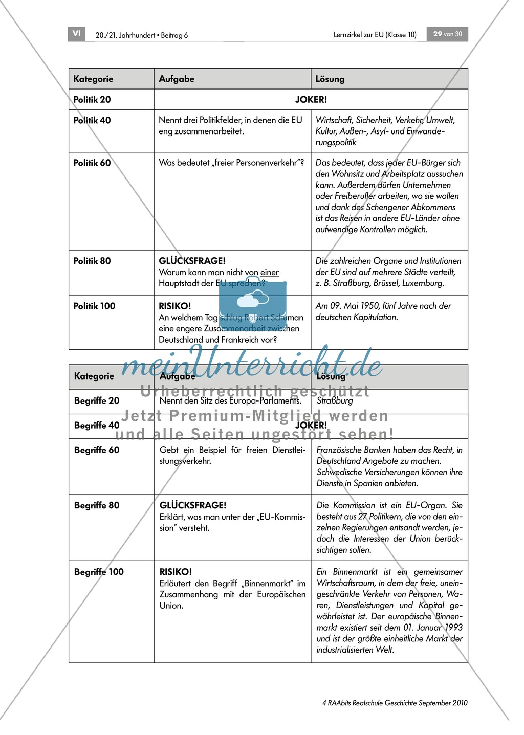 Lernzirkel zur Europäischen Union: Lernerfolgskontrolle zum Thema Preview 4