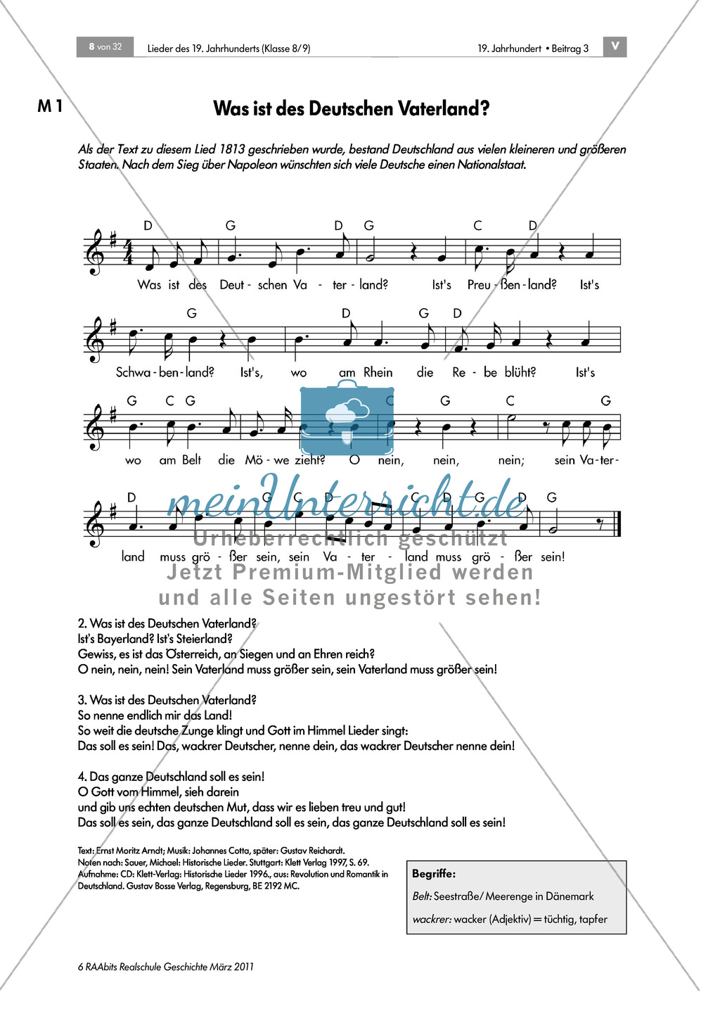 Lieder des 19. Jahrhunderts: Ein Kampflied zu den Befreiungskriegen: