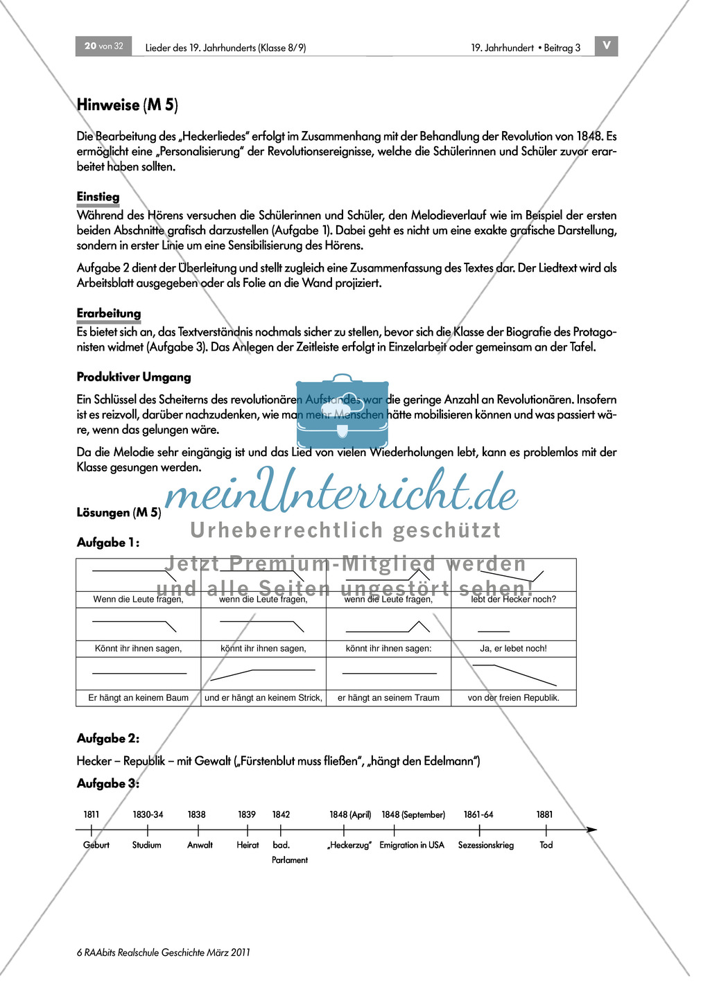Lieder des 19. Jahrhunderts: Revolutionslied von 1848/49: "Heckerlied" + grafische Darstellung des Melodieverlaufs erstellen + Biografie Friedrich Hecker erarbeiten + Poster erstellen Preview 3